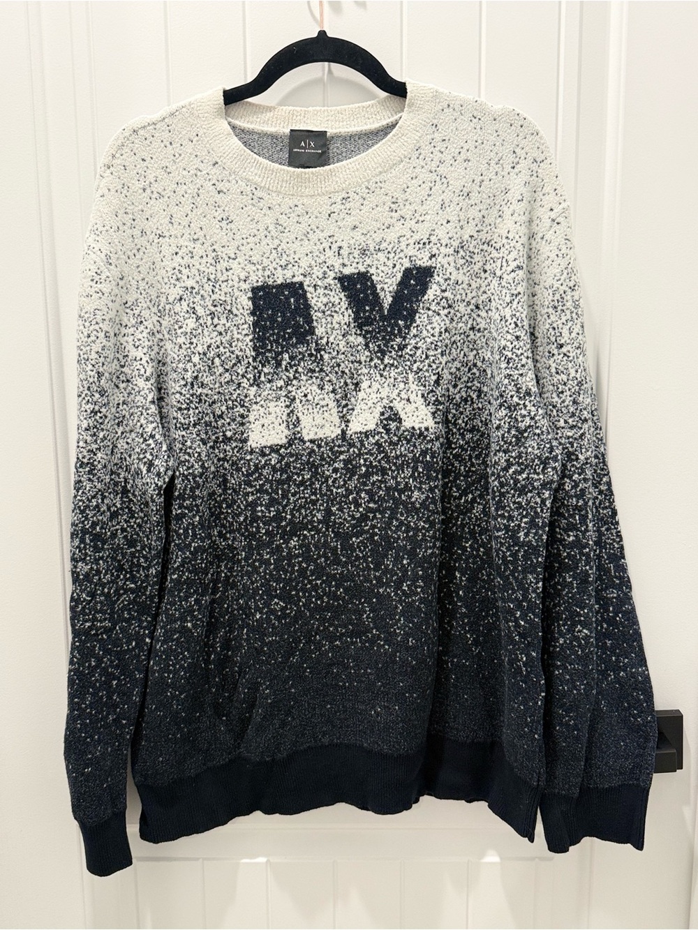 Armani Exchange Navy and White Speckled AX Crewneck Sweater